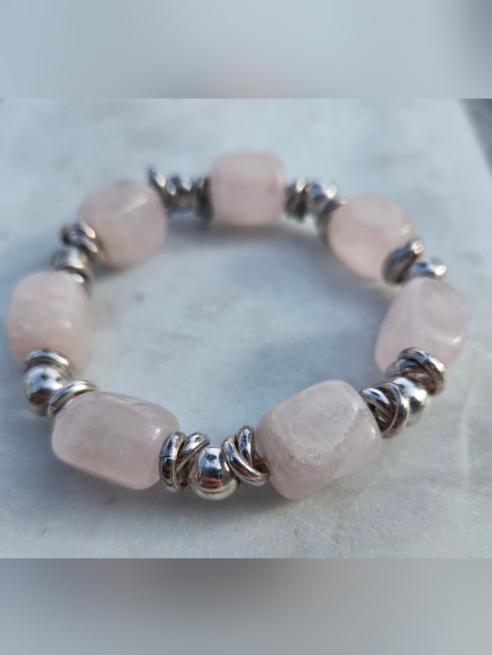 Early Silpada RARE VHTF Sterling Silver & Rose Quartz Chunky Stretch Bracelet